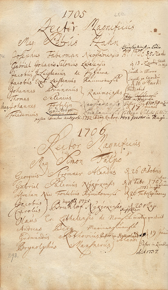 Esimerkkisivu Boreaalisen osakunnan matrikkelista